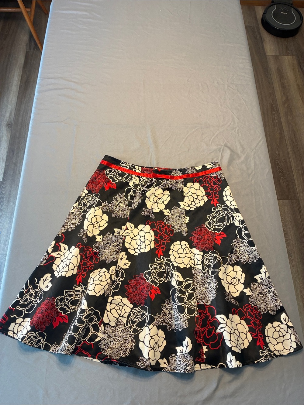 Notations Black Skater Skirt with Red & Cream Floral Pattern